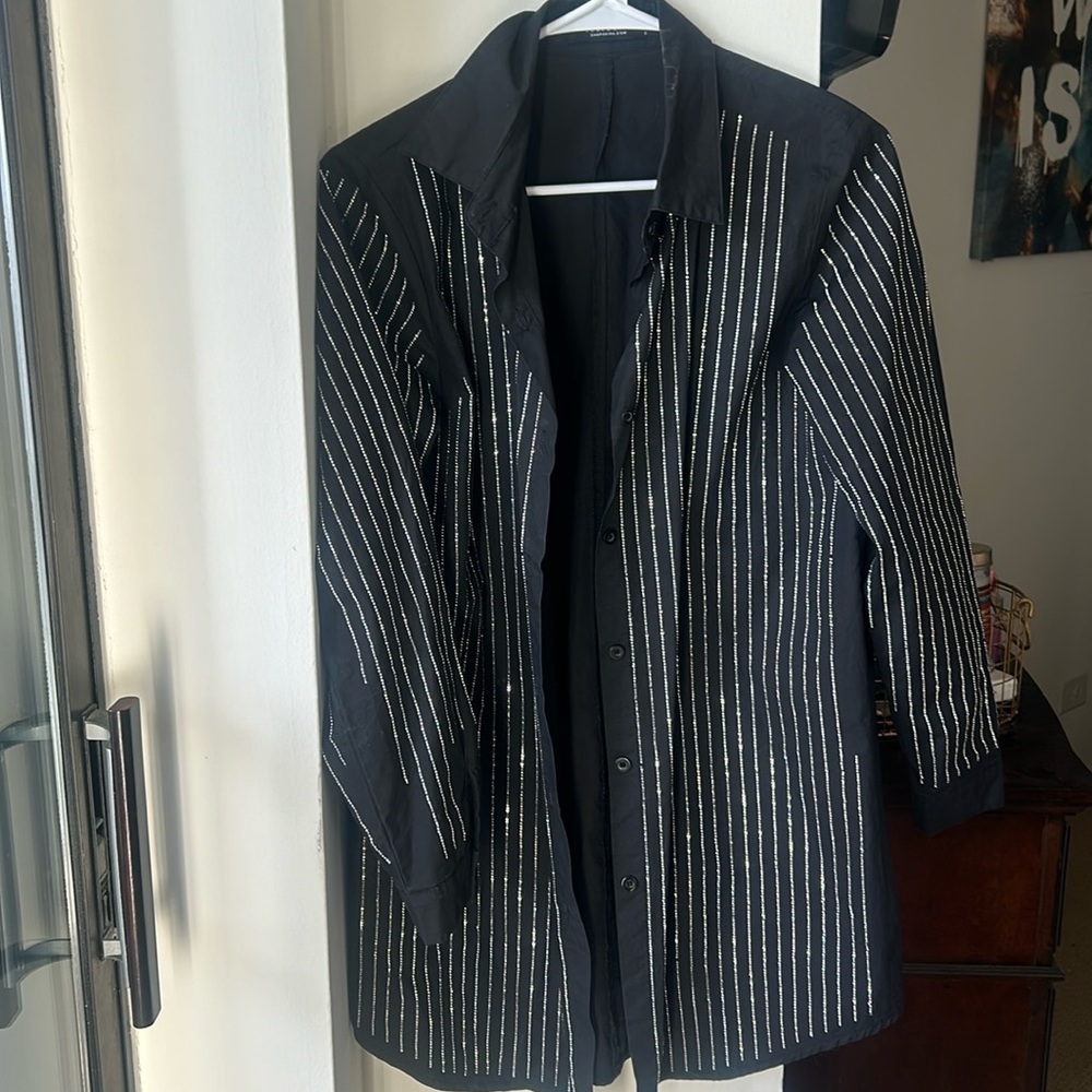Long button up rhinestone shirt